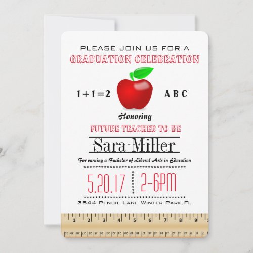 Red Apple Teacher Graduation Invitation