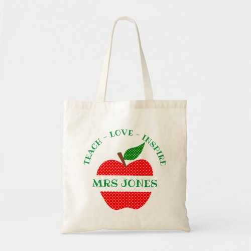RED APPLE TEACHER love inspire teach fashion Tote Bag
