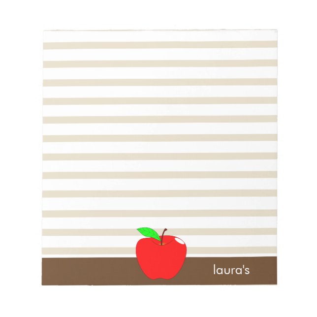 Red Apple Teacher Personalized Brown lines Notepad (Front)