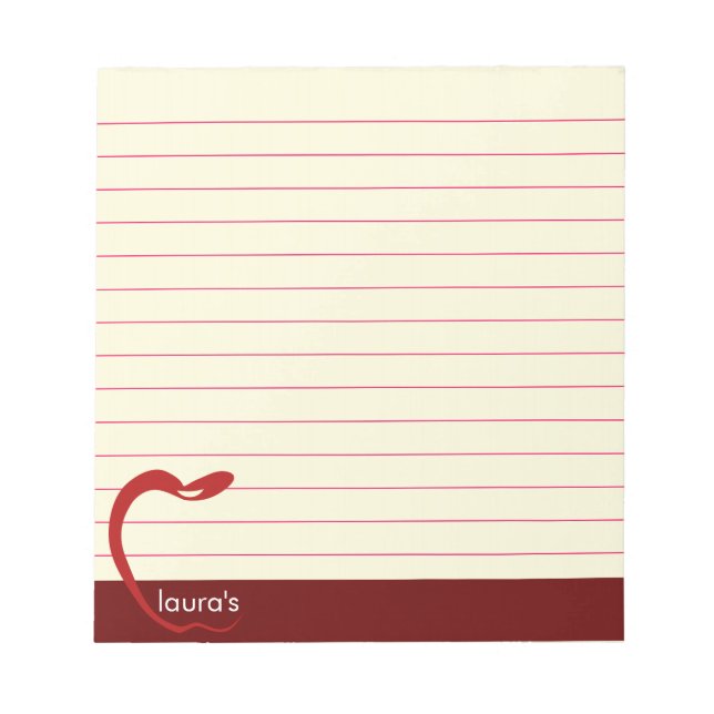 Red Apple Teacher Personalized Classic Lines Ruled Notepad (Front)
