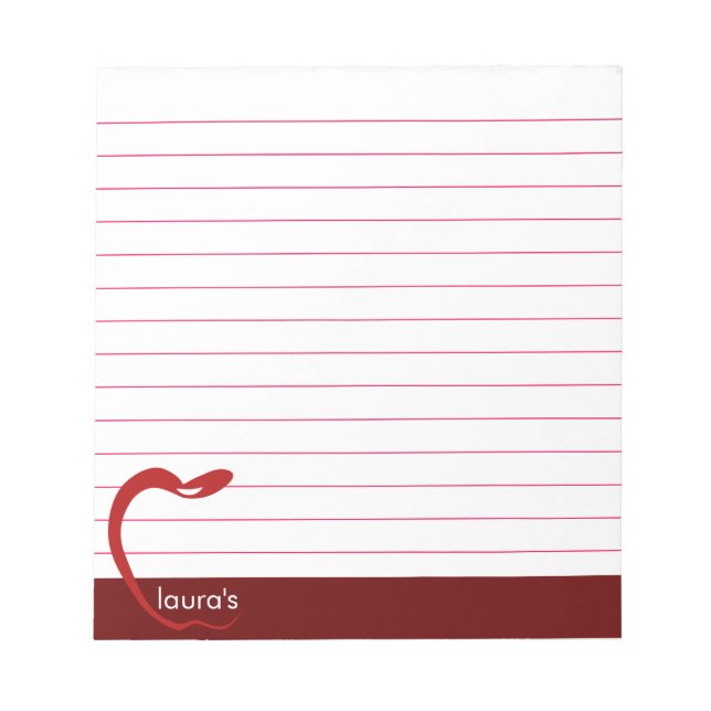 Red Apple Teacher Personalized Classic Lines Ruled Notepad (Front)