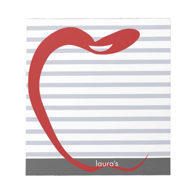 Red Apple Teacher Personalized Gray lines Memopad Notepad (Front)