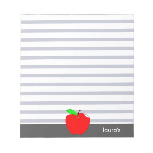 Red Apple Teacher Personalized Gray lines Memopad Notepad