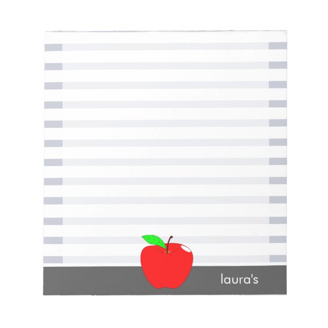 Red Apple Teacher Personalized Gray lines Memopad Notepad (Front)