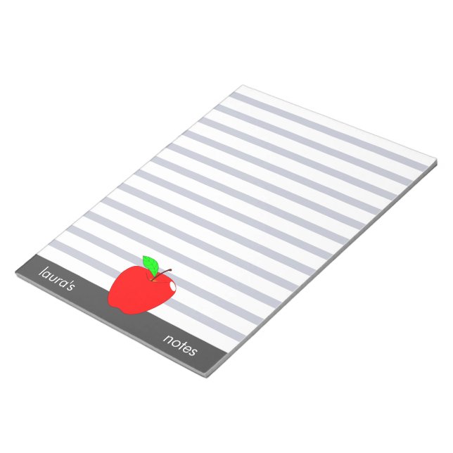 Red Apple Teacher Personalized Gray lines Notepad (Angled)