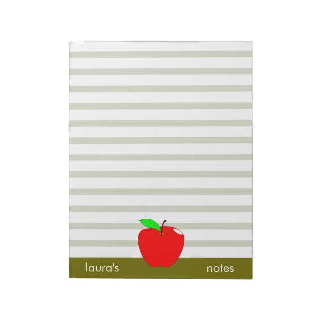 Red Apple Teacher Personalized Green lines Notepad (Rotated)