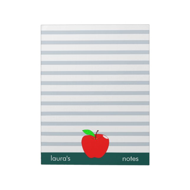 Red Apple Teacher Personalized Green lines Notepad (Rotated)