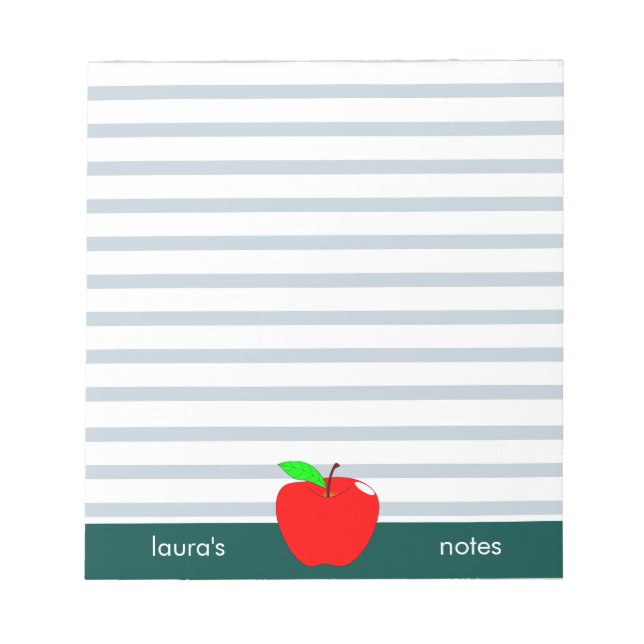 Red Apple Teacher Personalized Green lines Notepad (Front)