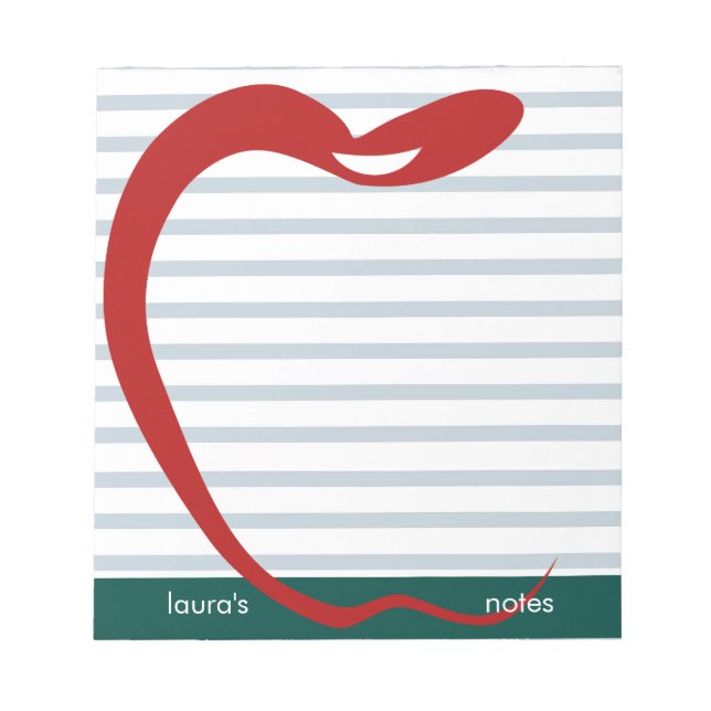 Red Apple Teacher Personalized Green lines Notepad (Front)