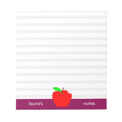 Red Apple Teacher Personalized Pink lines Notepad