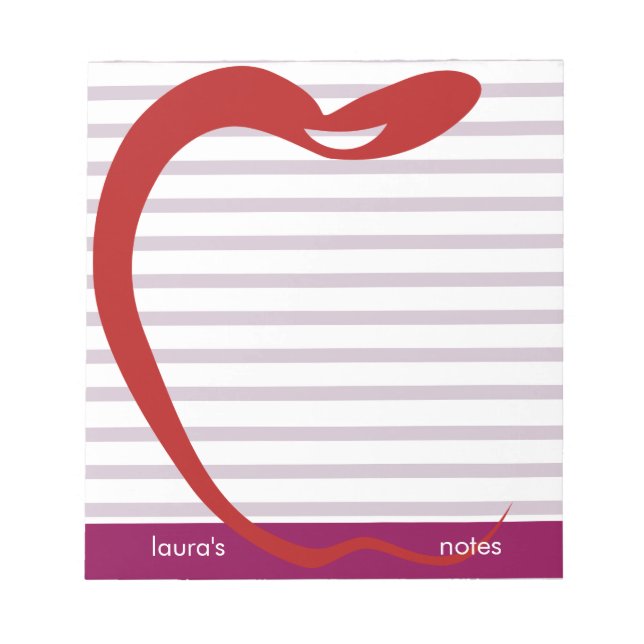 Red Apple Teacher Personalized Pink lines Notepad (Front)