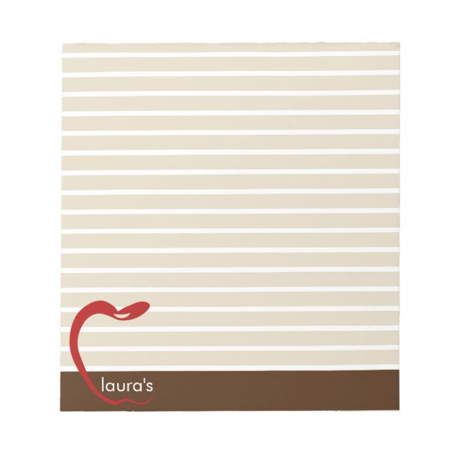 Red Apple Teacher Personalized Striped  Notepad (Front)