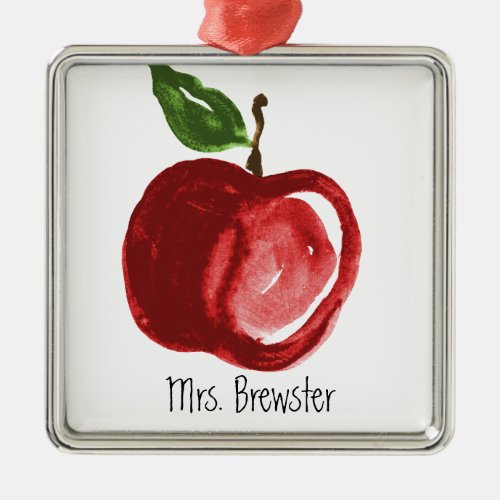 Red Apple Teachers Monogrammed Name Metal Ornament