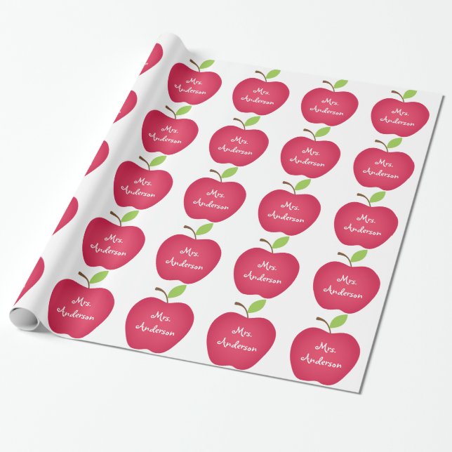 Red Apple Teacher's Personalized Wrapping Paper (Unrolled)