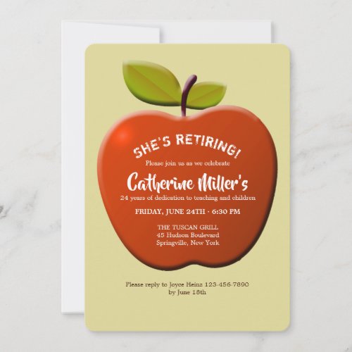 Red Apple Teacher's Retirement Party Invitation