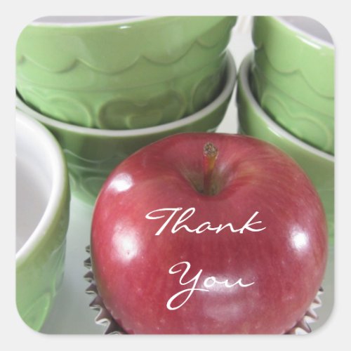 Red Apple Thank You Square Sticker