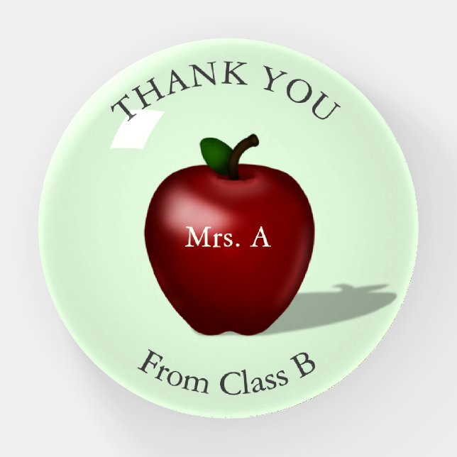 Red Apple "Thank You Teacher" Personalized Green Paperweight (Front)