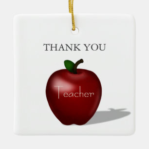 Red Apple "Thank You Teacher" Personalized Message Ceramic Ornament