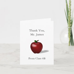 Red Apple "Thank You Teacher" Personalized Message Letterpress Thank You Card