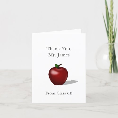 Red Apple Thank You Teacher Personalized Message Thank You Card