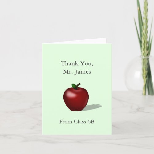 Red Apple Thank You Teacher Personalized School Thank You Card