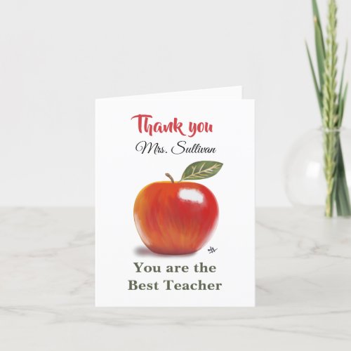 Red Apple Thank You You are the Best Teacher Thank You Card