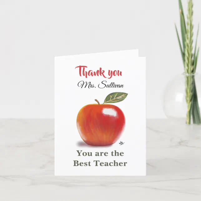 Red Apple, Thank You, You are the Best Teacher Thank You Card | Zazzle