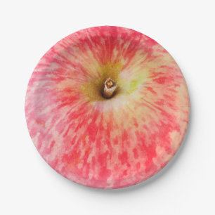 Red apple top view paper plates