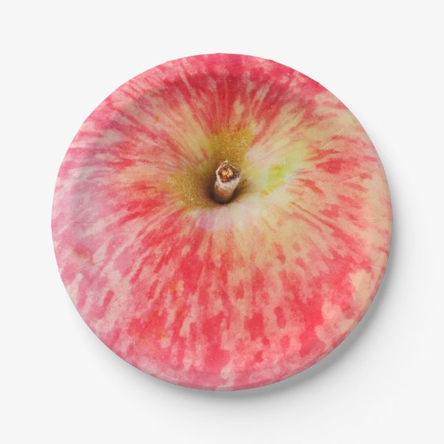 Red apple top view paper plates (Front)