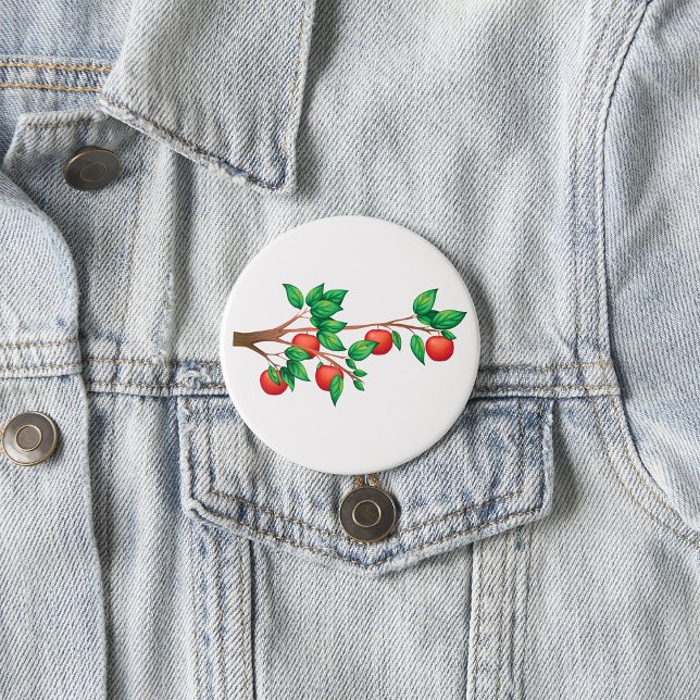 Red Apple Tree Branch Fresh Fruit and Green Leaves Button (Creator Uploaded)
