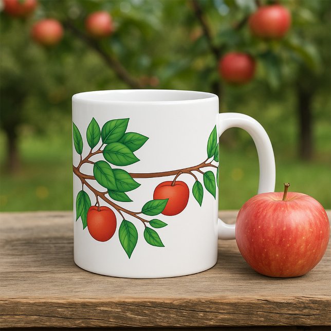Red Apple Tree Branch Fresh Fruit and Green Leaves Coffee Mug (Creator Uploaded)