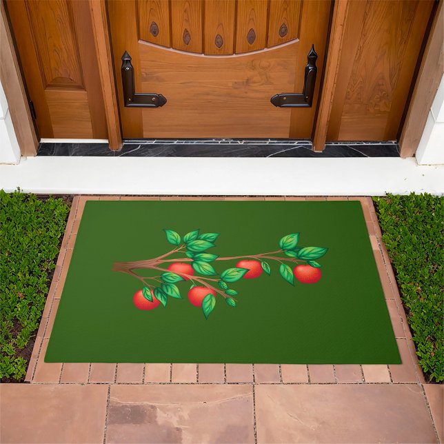 Red Apple Tree Branch Fresh Fruit and Green Leaves Doormat (Creator Uploaded)