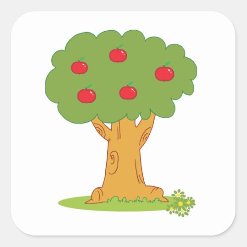 Red Apple Tree Square Sticker