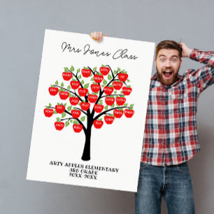 Red Apple Tree Teacher Names Giant Thank You Card