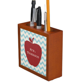 Red Apple Turquoise Chevron Teacher Desk Organizer