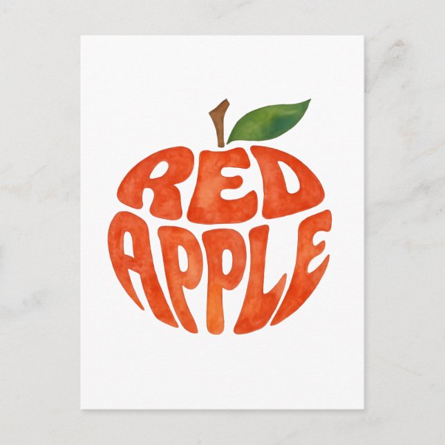Red Apple Typography Art, Apple Postcard (Front)