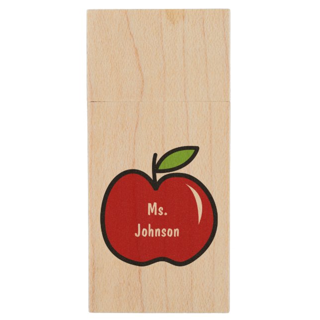 Red apple USB pen flash drive for teacher (Front Vertical)