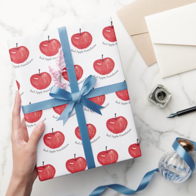 Red Apple Watercolor Illustration Monogrammed Wrapping Paper (Gifting)