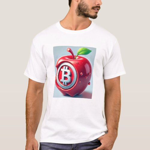 Red Apple with Bitcoin BTC Crypto logo T_Shirt