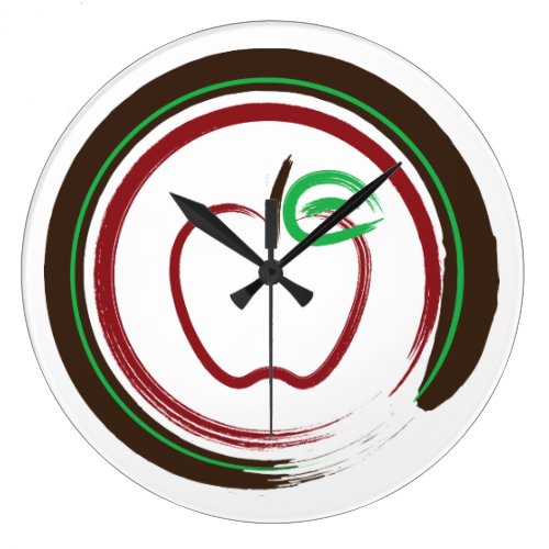 Red Apple with Green and Brown - Round Clock