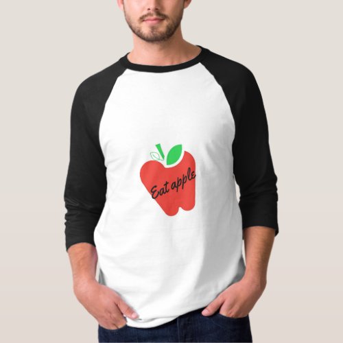 Red apple with green leaf and quotation on t_shirt