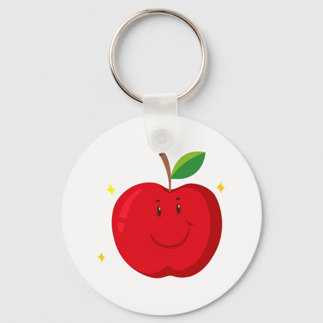 Red Apple with Happy Face Keychain (Front)
