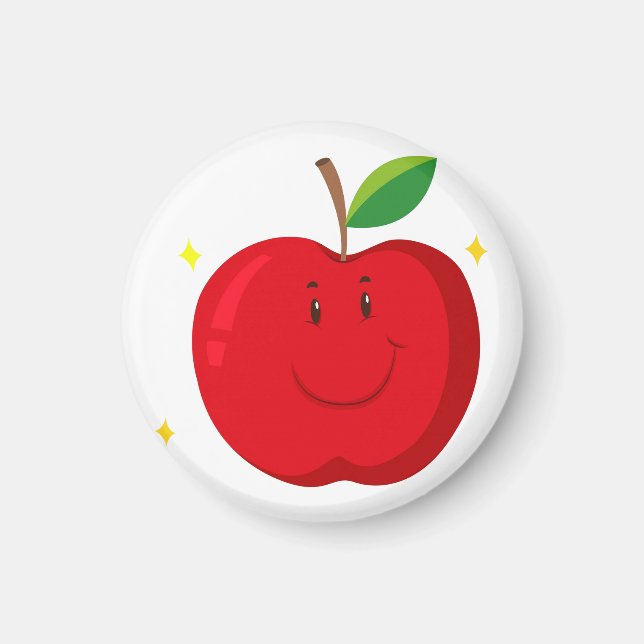 Red Apple with Happy Face Magnet (Front)