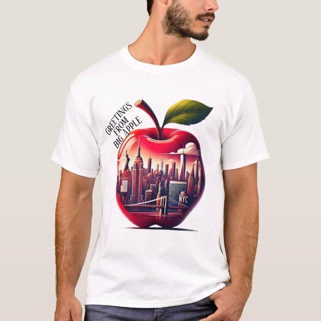Red Apple with New York City Skyline T-Shirt (Front)