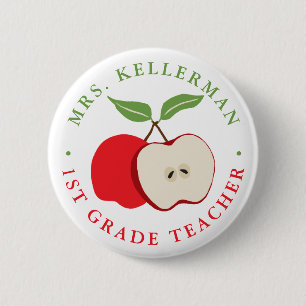 Red Apple with Teacher's Name and Grade Button