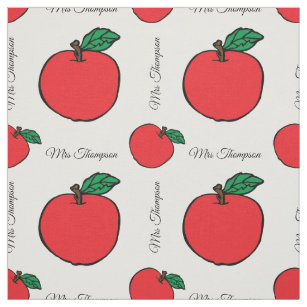 Red Apple with Teacher's Name Fabric by the Yard