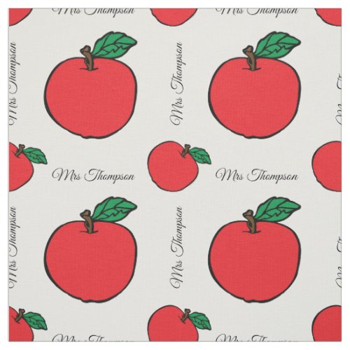 Red Apple with Teachers Name Fabric by the Yard