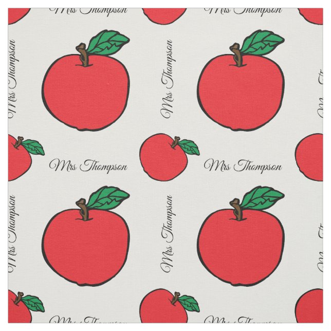 Red Apple with Teacher's Name Fabric by the Yard (Swatch)