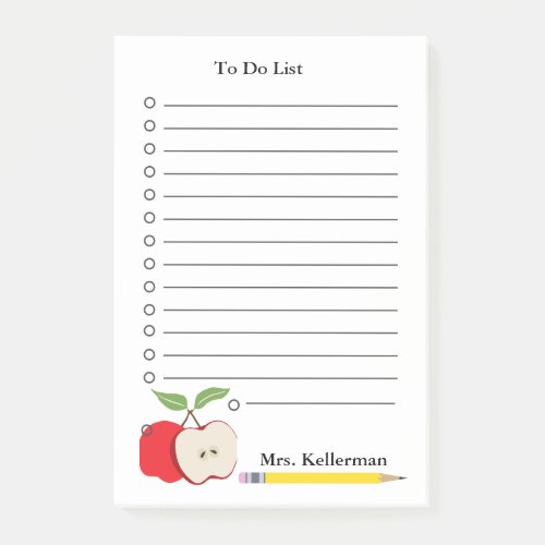 Red Apple Yellow Pencil Teacher To Do List 4 x 6 Post_it Notes