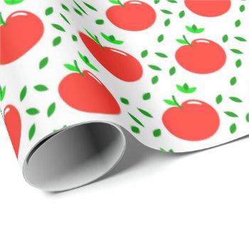 Red Apples And Green Leaves Wrapping Paper by MissMatching at Zazzle